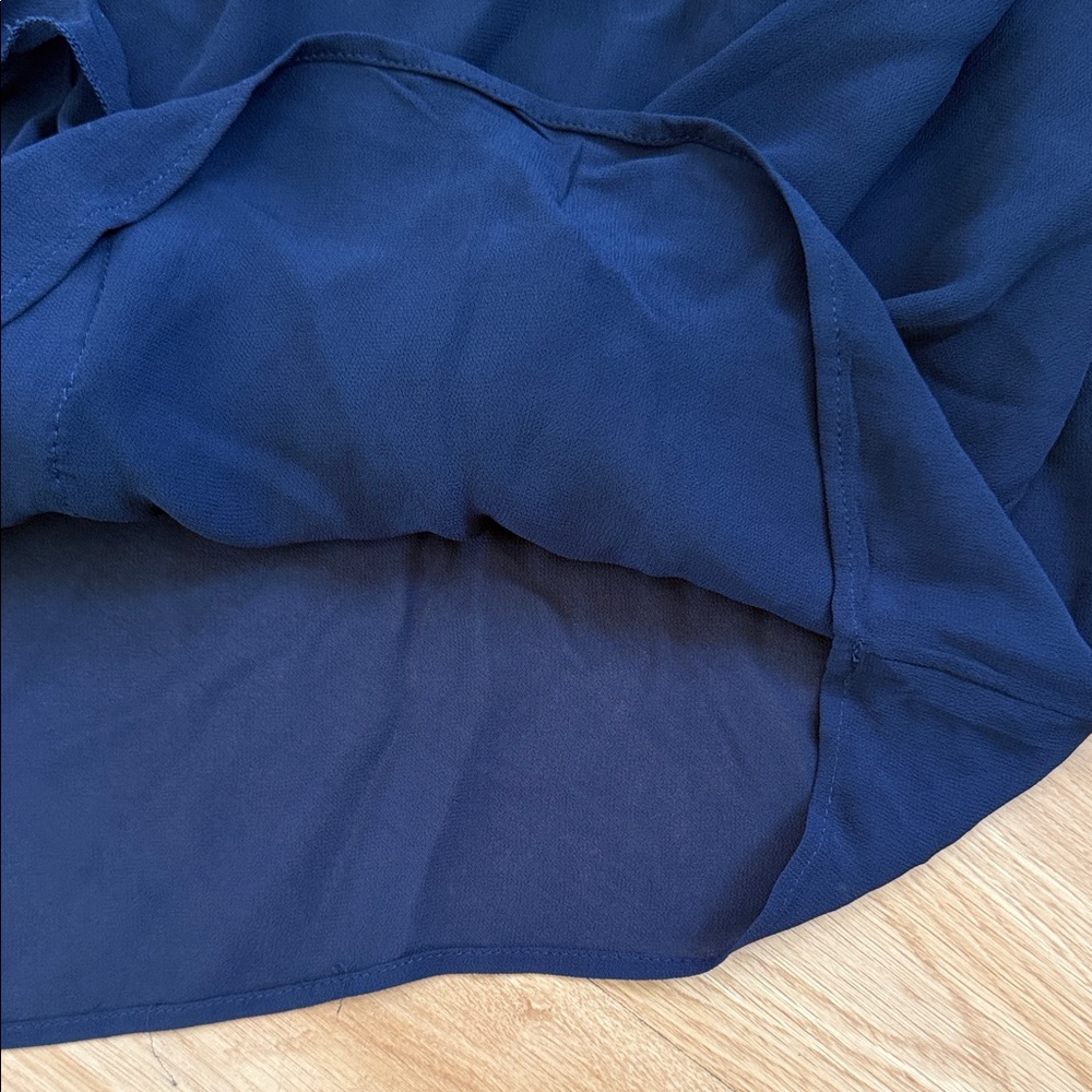 H & M Navy Blue Ruffle Long Sleeve Blouse Top Small Sheer Loose Fit - Picture 5 of 6